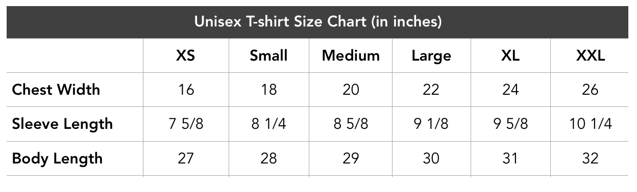 T-Shirt Sizing Chart